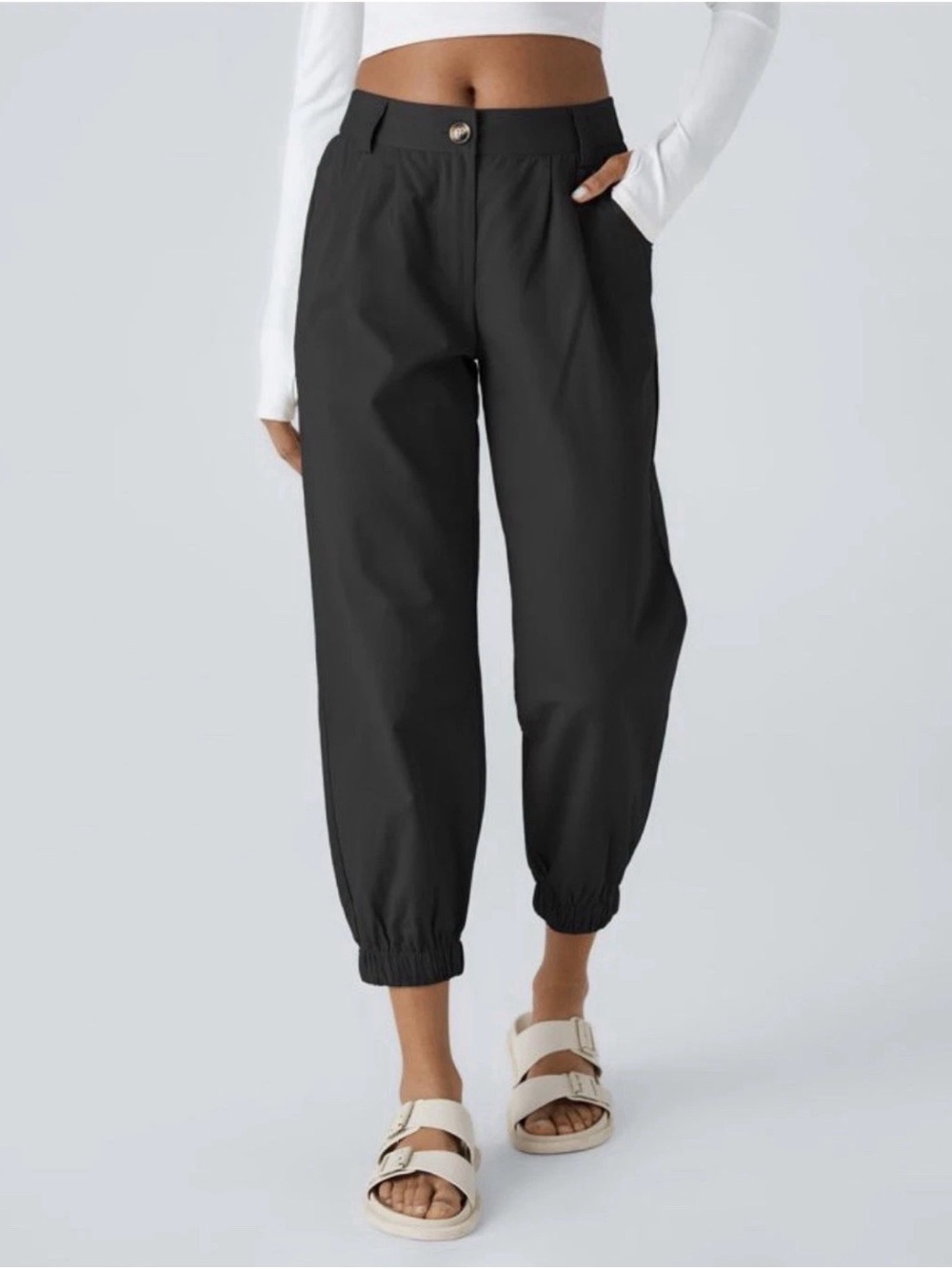 Halara Women M 100% Joggers Black Pleated Pants Minimalist Streetwear Athleisure